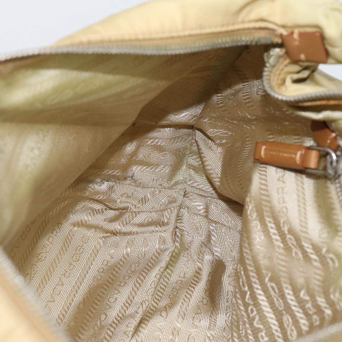 PRADA Shoulder Bag Nylon Beige Silver Auth 184182A