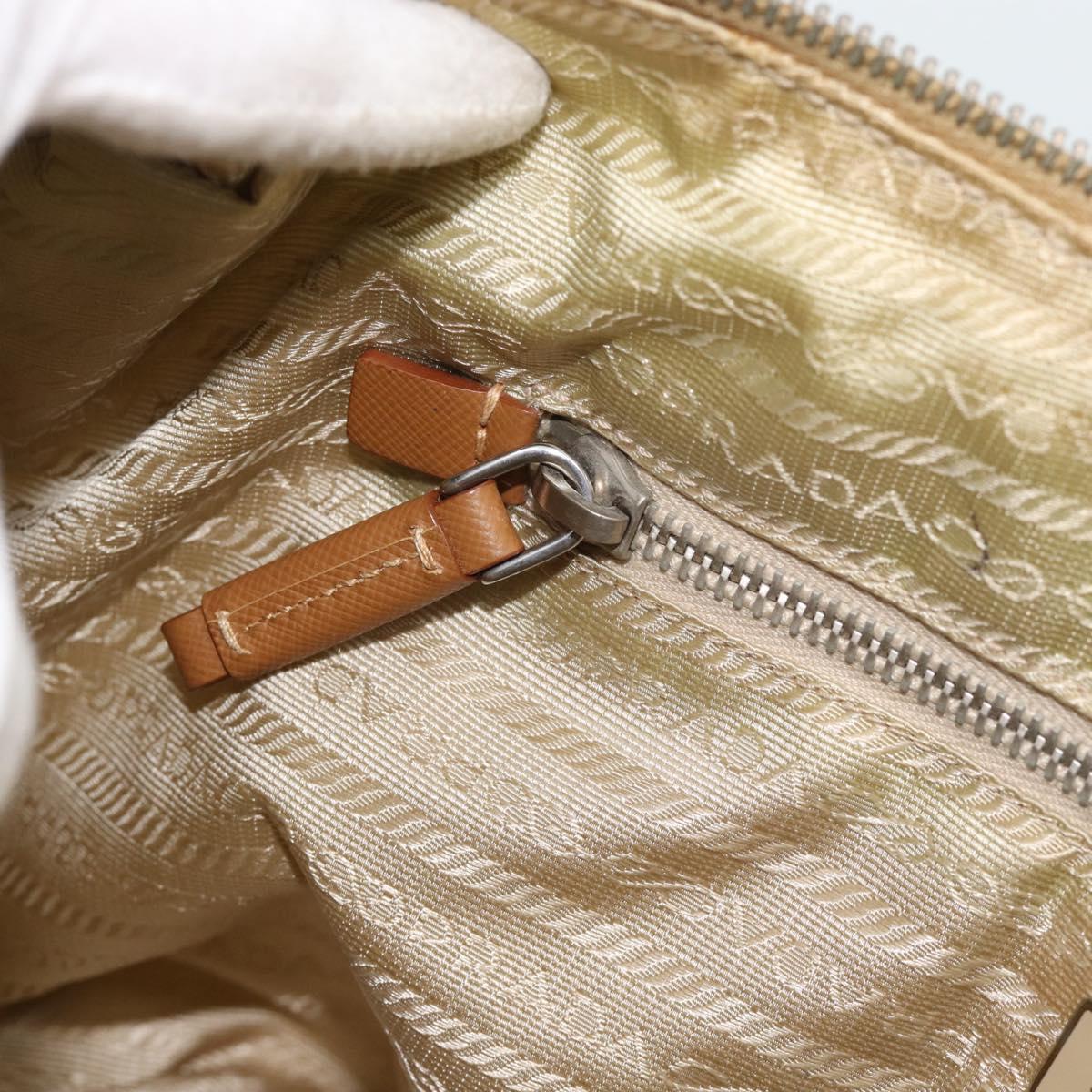 PRADA Shoulder Bag Nylon Beige Silver Auth 184182A