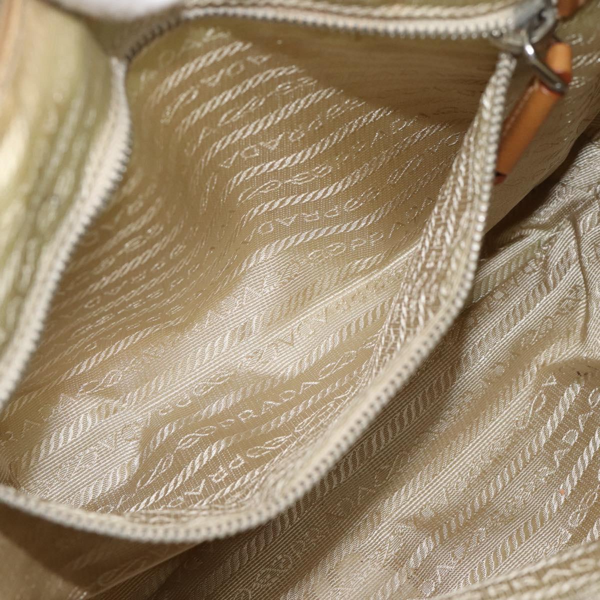 PRADA Shoulder Bag Nylon Beige Silver Auth 184182A