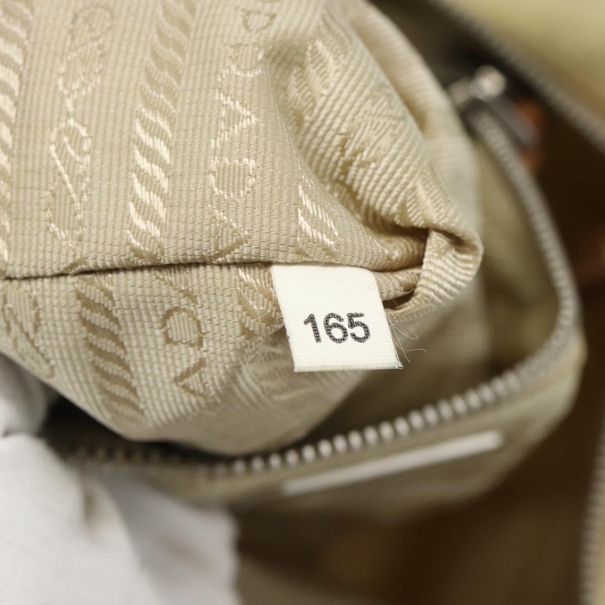 PRADA Shoulder Bag Nylon Beige Silver Auth 184182A