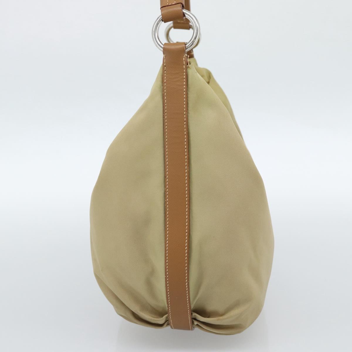 PRADA Shoulder Bag Nylon Beige Silver Auth 184182A