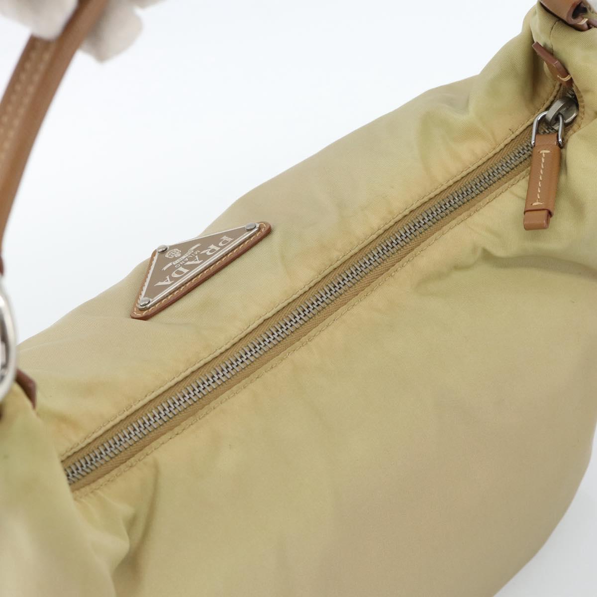 PRADA Shoulder Bag Nylon Beige Silver Auth 184182A
