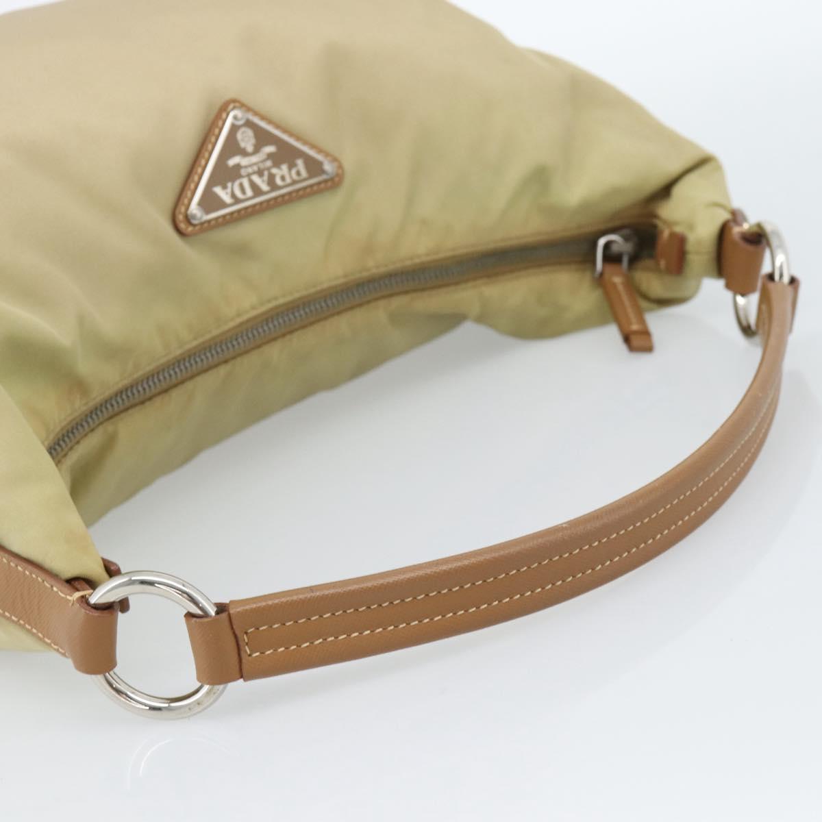 PRADA Shoulder Bag Nylon Beige Silver Auth 184182A