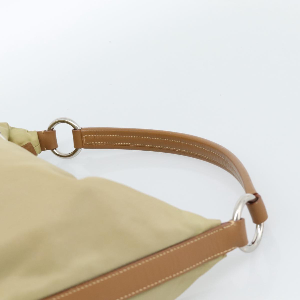 PRADA Shoulder Bag Nylon Beige Silver Auth 184182A