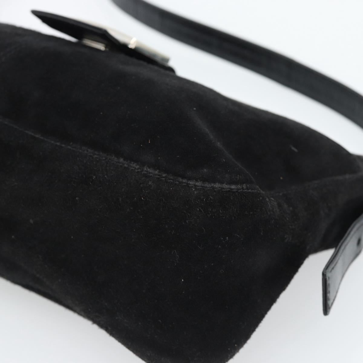 FENDI Mamma Baguette Shoulder Bag Suede Black Silver Auth 184192M