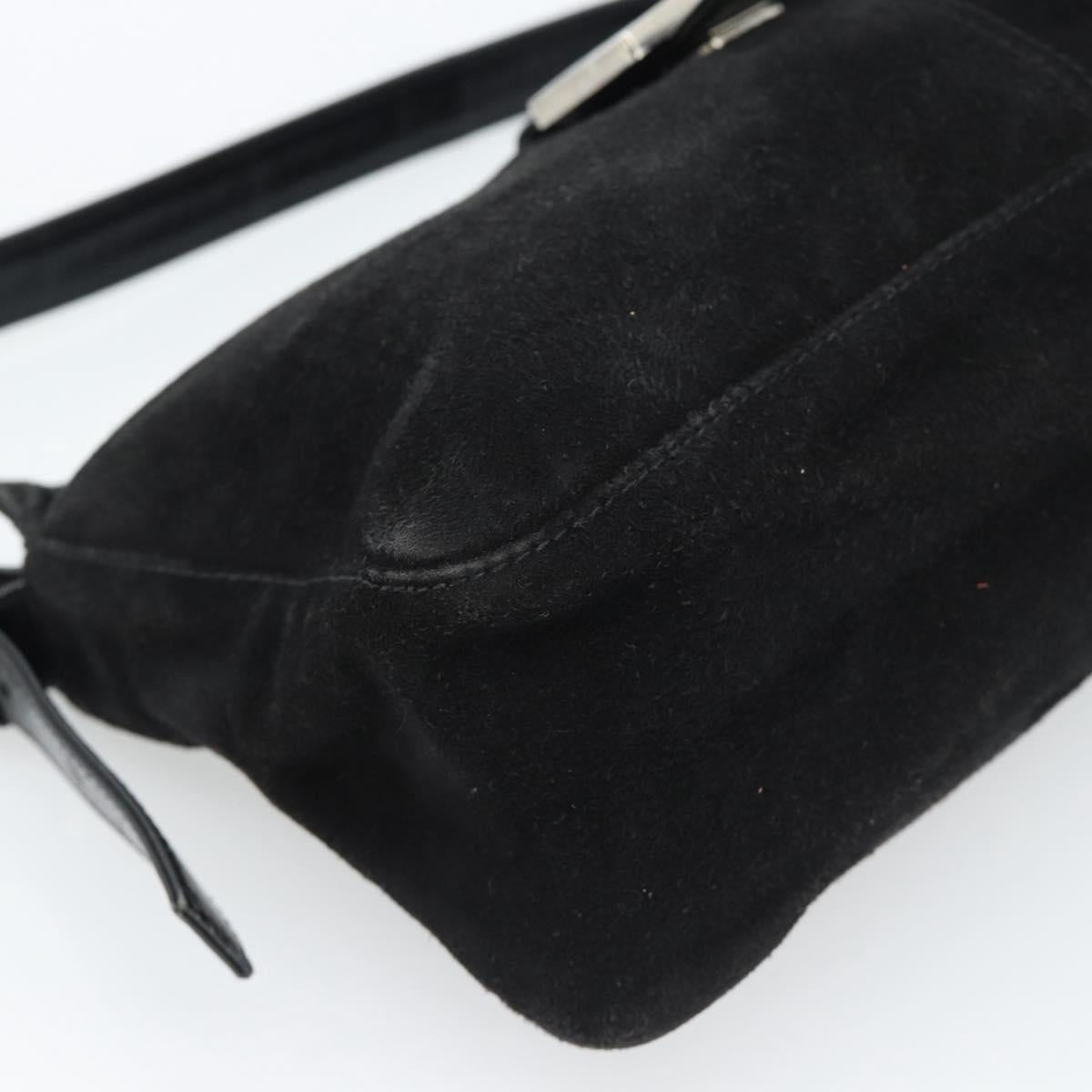 FENDI Mamma Baguette Shoulder Bag Suede Black Silver Auth 184192M