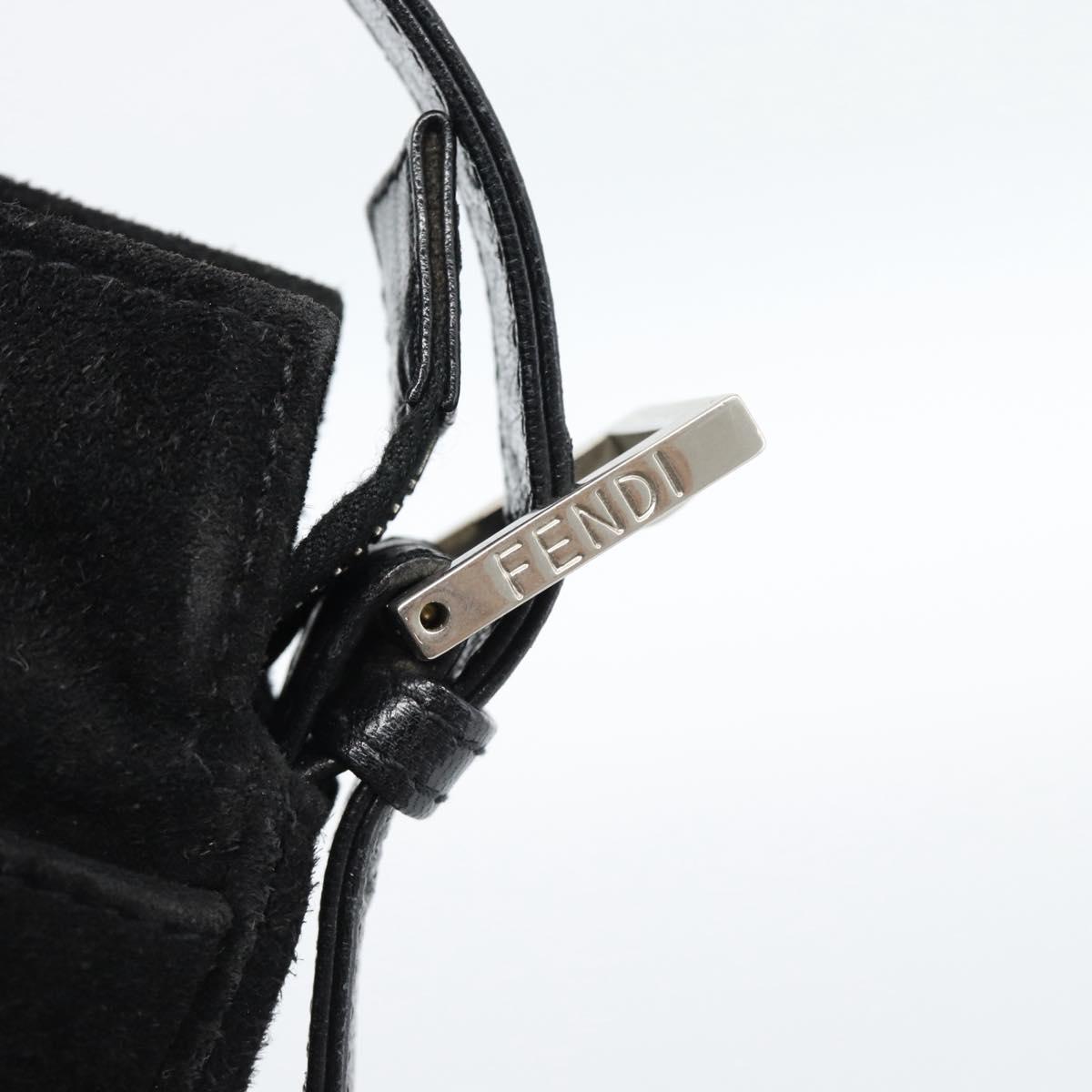 FENDI Mamma Baguette Shoulder Bag Suede Black Silver Auth 184192M