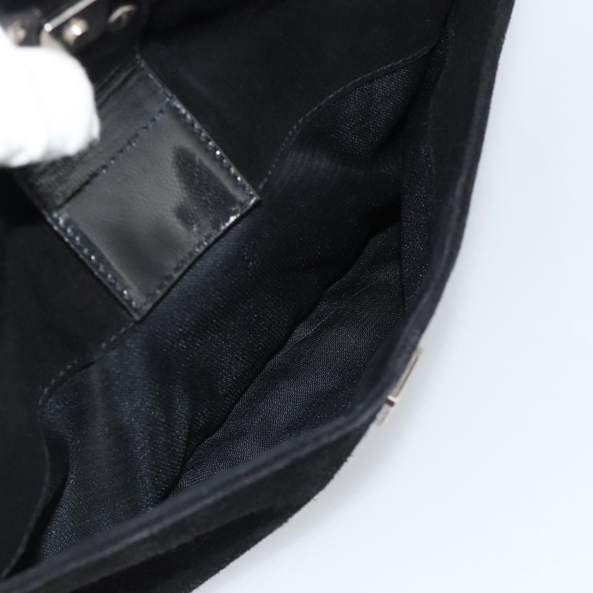 FENDI Mamma Baguette Shoulder Bag Suede Black Silver Auth 184192M
