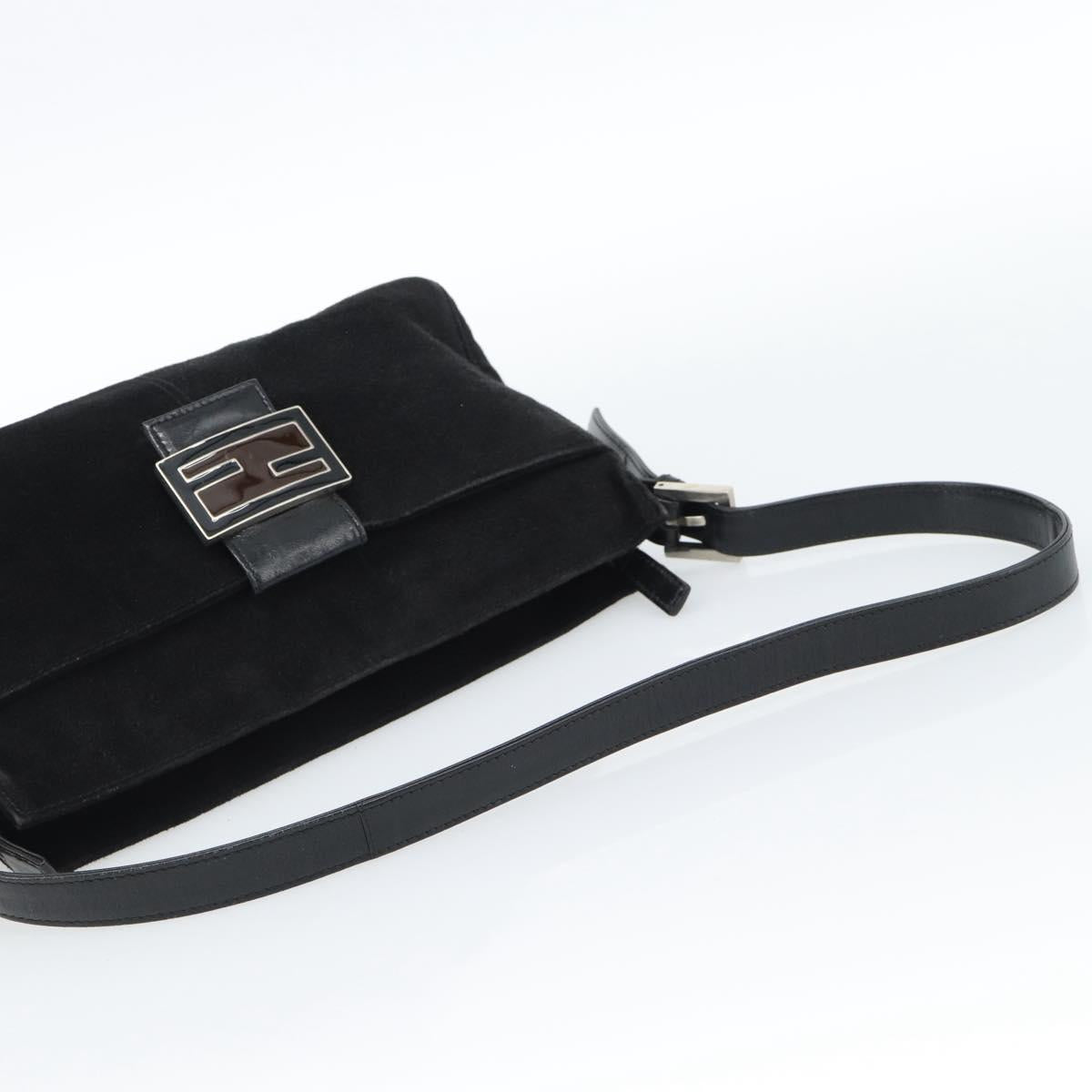 FENDI Mamma Baguette Shoulder Bag Suede Black Silver Auth 184192M