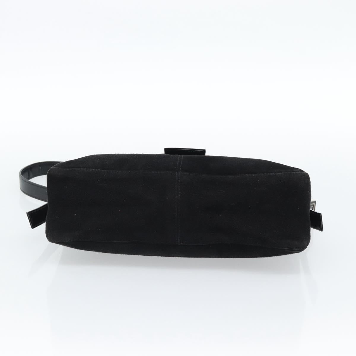 FENDI Mamma Baguette Shoulder Bag Suede Black Silver Auth 184192M