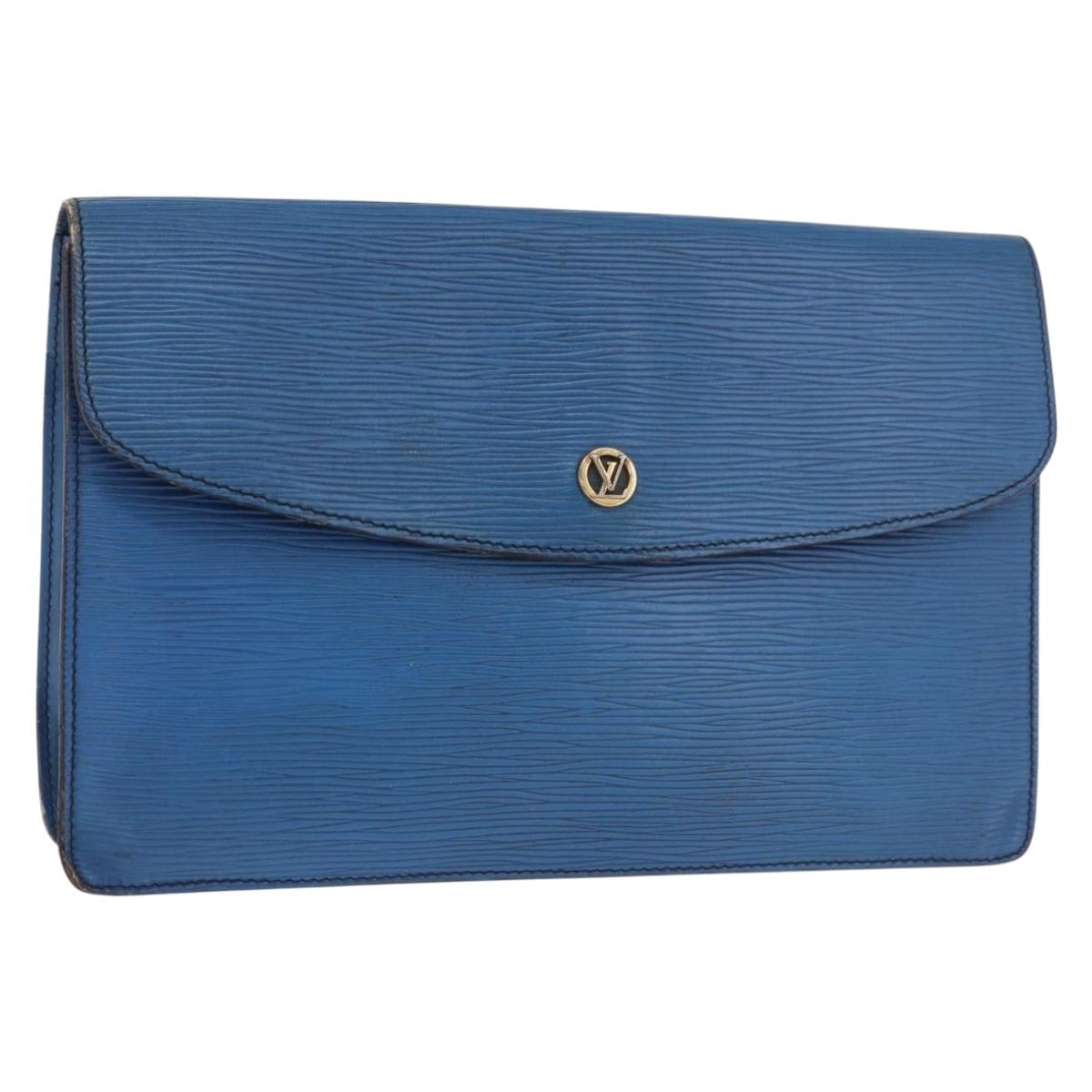LOUIS VUITTON Epi Montaigne 27 Clutch Bag Blue M52655 LV Auth 184193