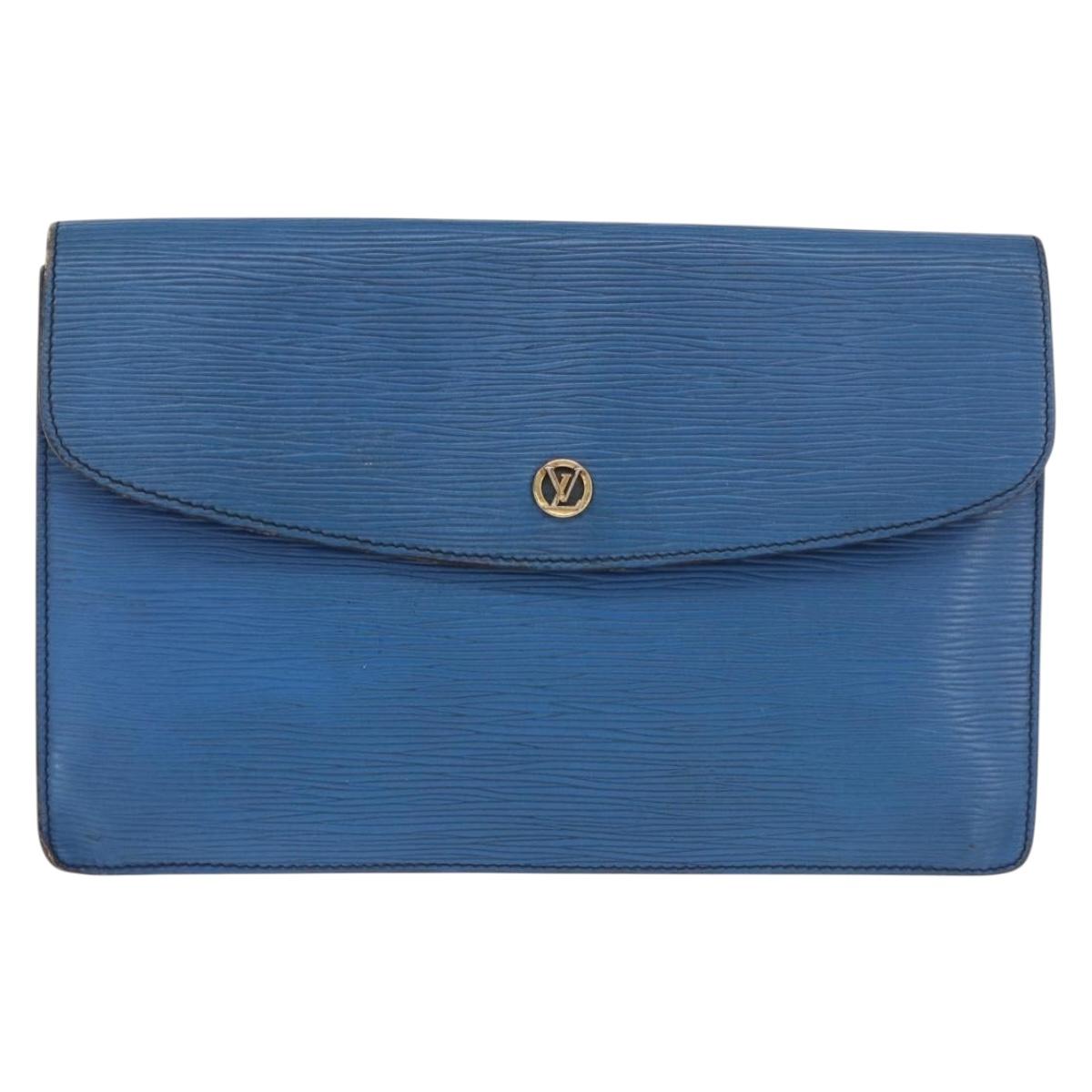 LOUIS VUITTON Epi Montaigne 27 Clutch Bag Blue M52655 LV Auth 184193