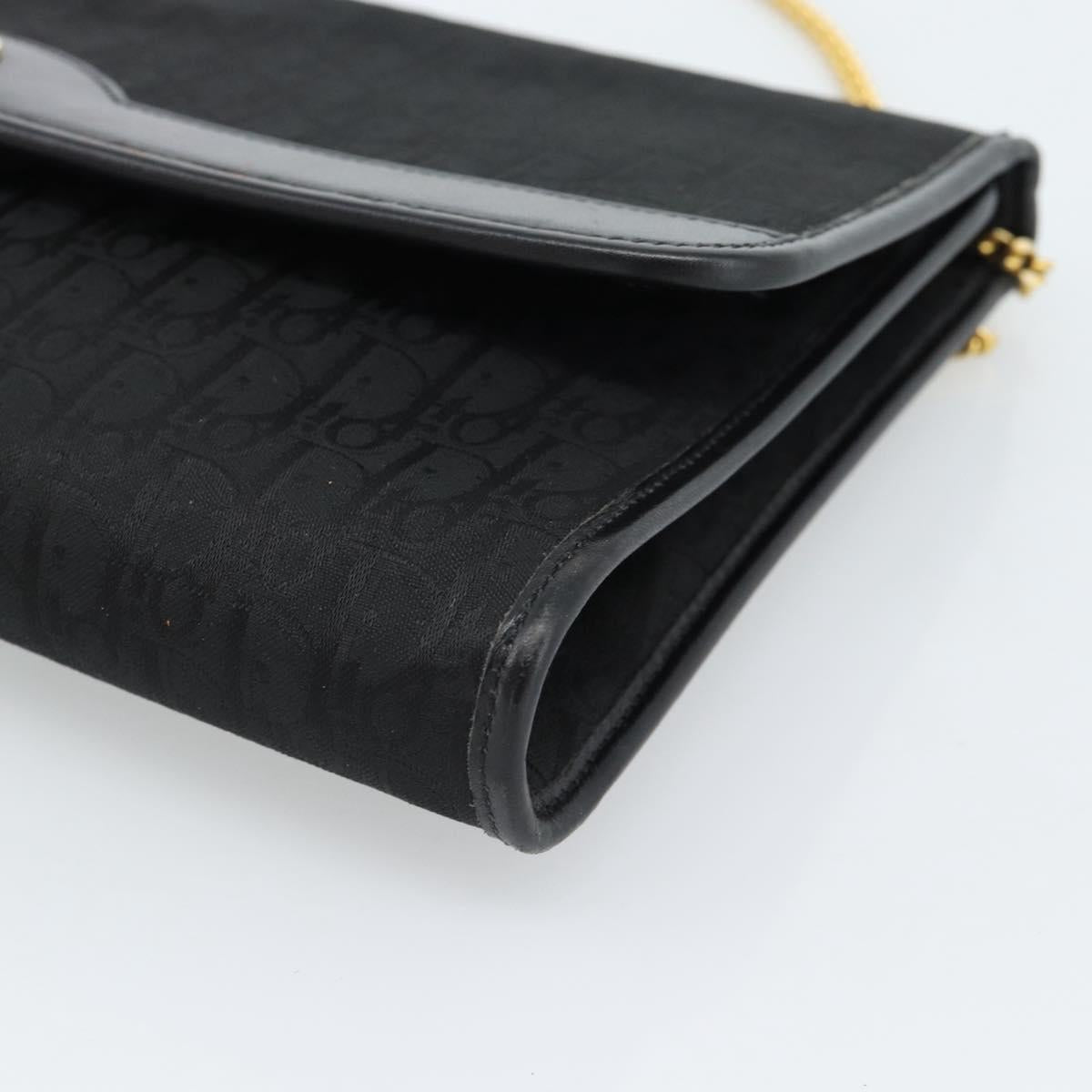 Christian Dior Trotter Canvas Chain Shoulder Bag Black Gold Auth 184194