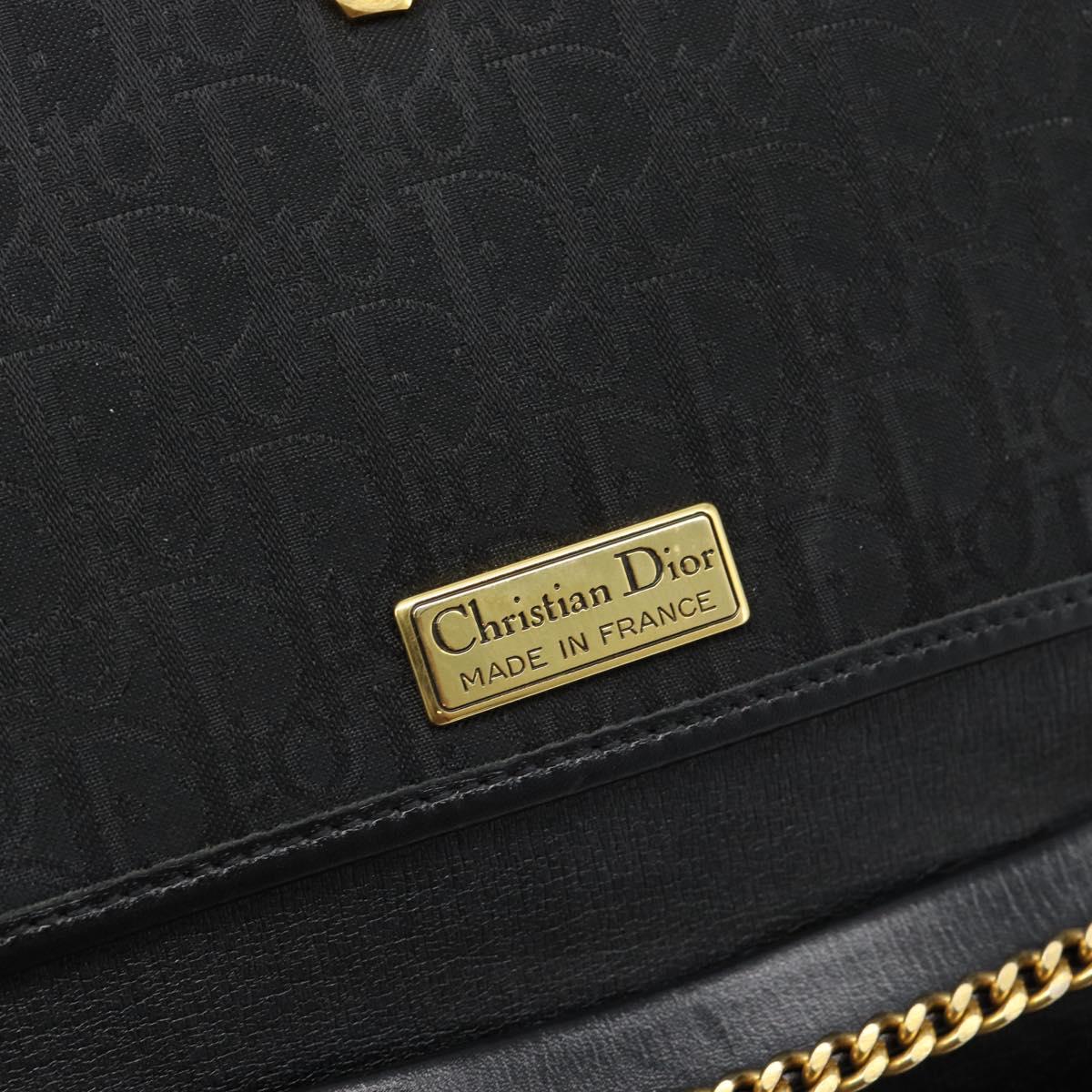 Christian Dior Trotter Canvas Chain Shoulder Bag Black Gold Auth 184194