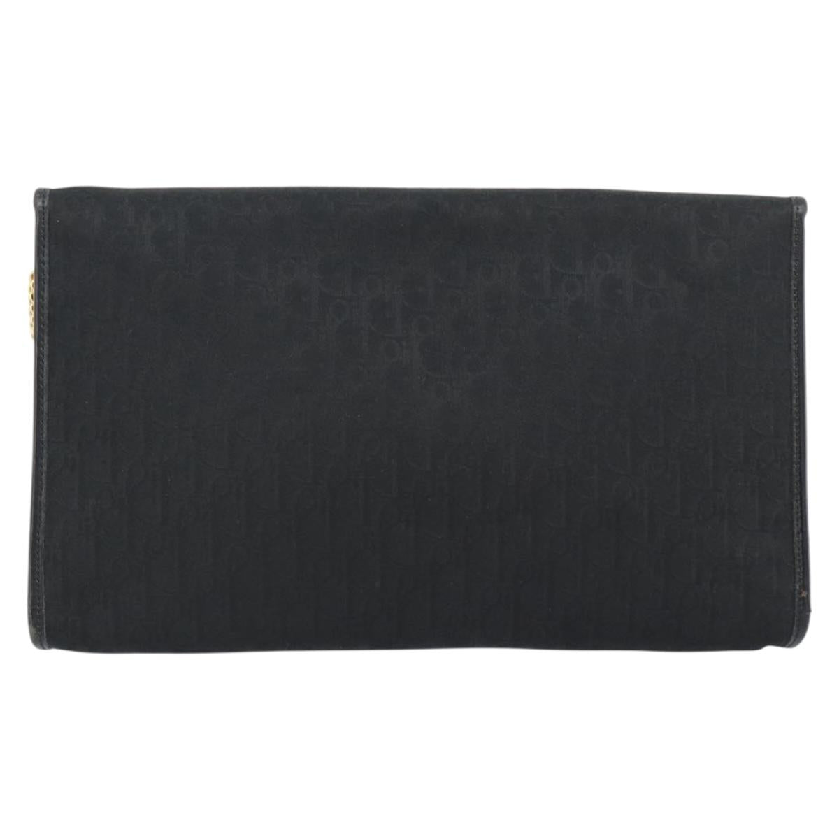 Christian Dior Trotter Canvas Chain Shoulder Bag Black Gold Auth 184194