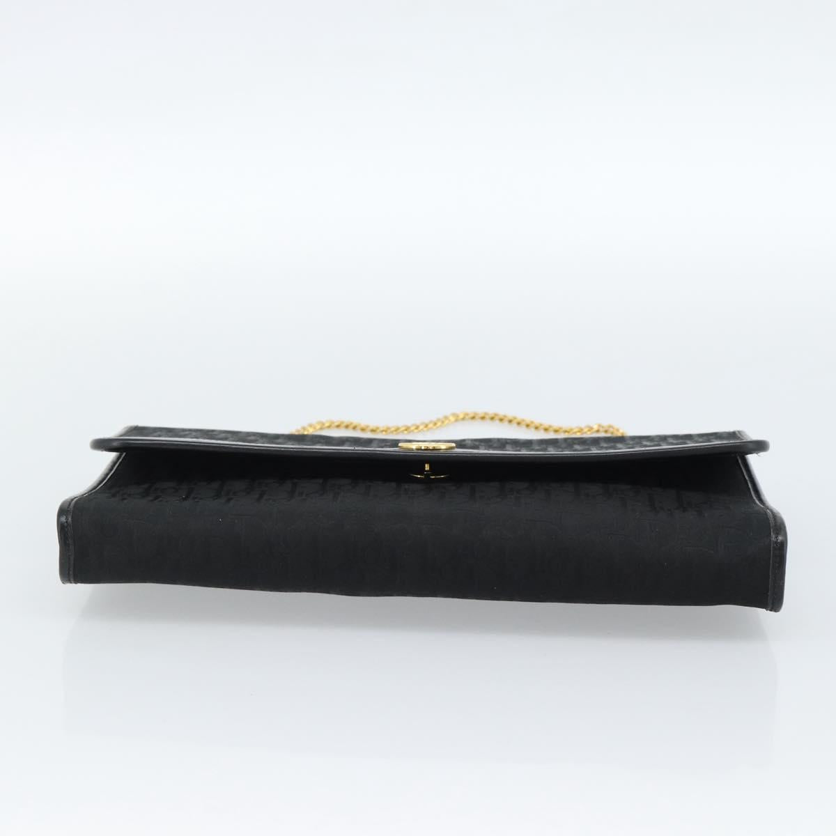 Christian Dior Trotter Canvas Chain Shoulder Bag Black Gold Auth 184194