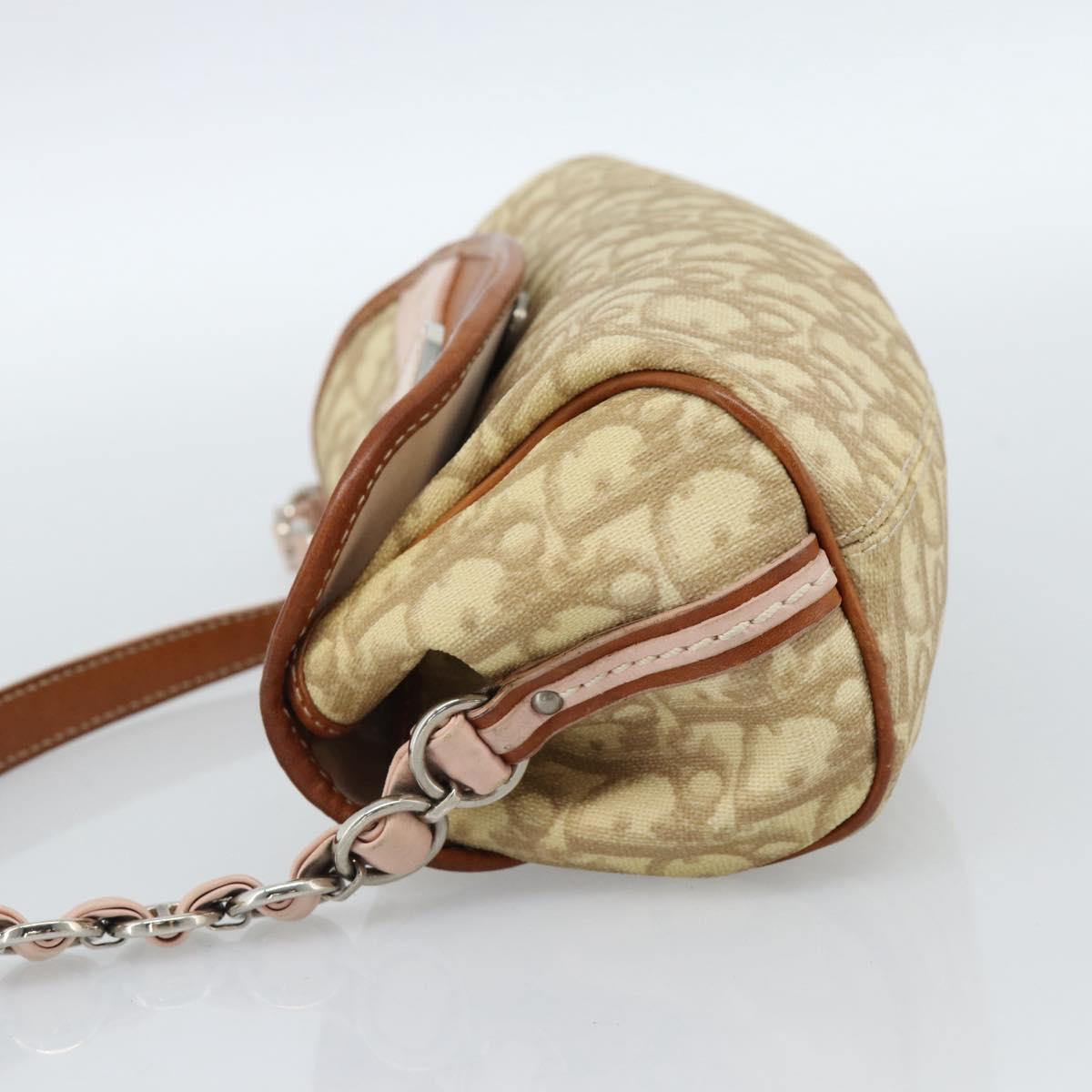 Christian Dior Trotter Canvas Romantic Chain Bag PVC Beige Silver Auth 184195A