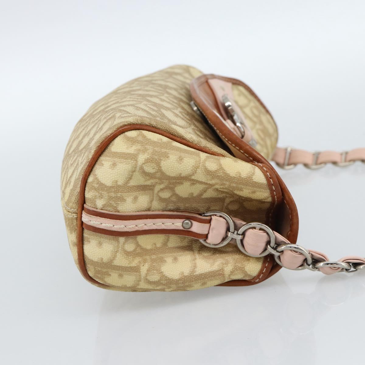 Christian Dior Trotter Canvas Romantic Chain Bag PVC Beige Silver Auth 184195A