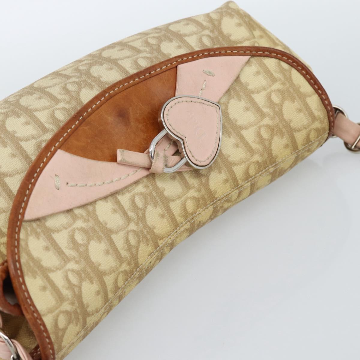 Christian Dior Trotter Canvas Romantic Chain Bag PVC Beige Silver Auth 184195A