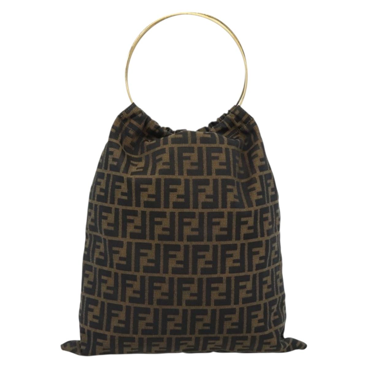 FENDI Zucca Canvas Hand Bag Black Brown Auth 184207A