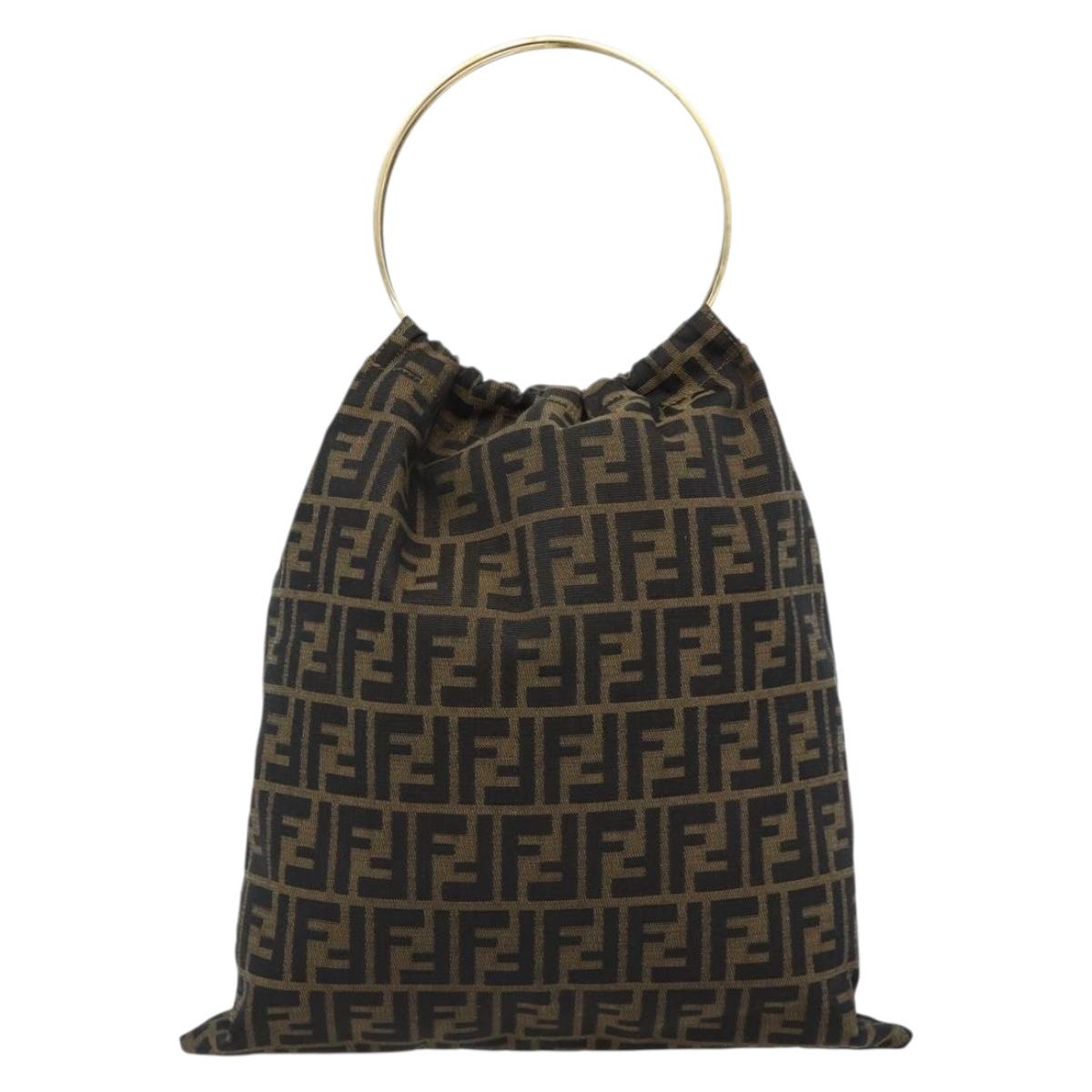 FENDI Zucca Canvas Hand Bag Black Brown Auth 184207A