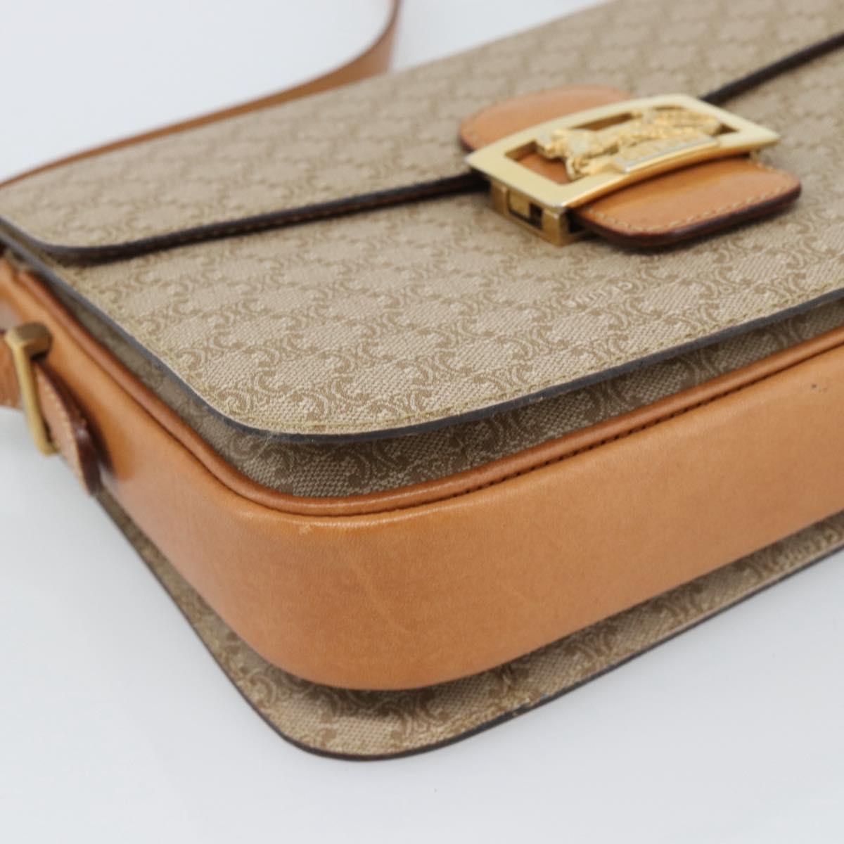 CELINE Macadam Canvas Shoulder Bag PVC Beige Gold Auth 184209