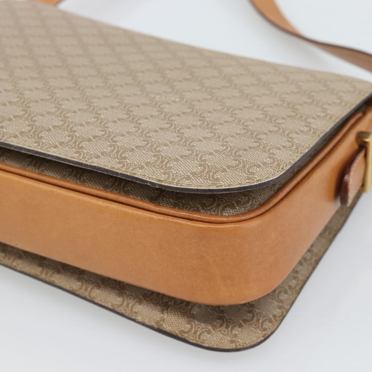 CELINE Macadam Canvas Shoulder Bag PVC Beige Gold Auth 184209