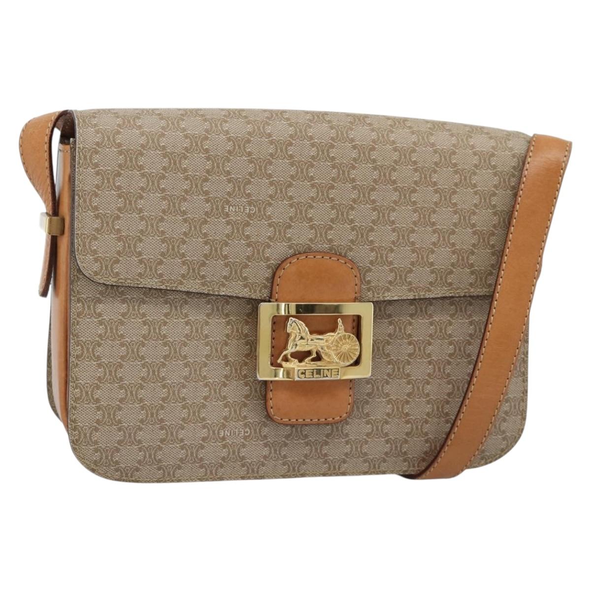 CELINE Macadam Canvas Shoulder Bag PVC Beige Gold Auth 184209