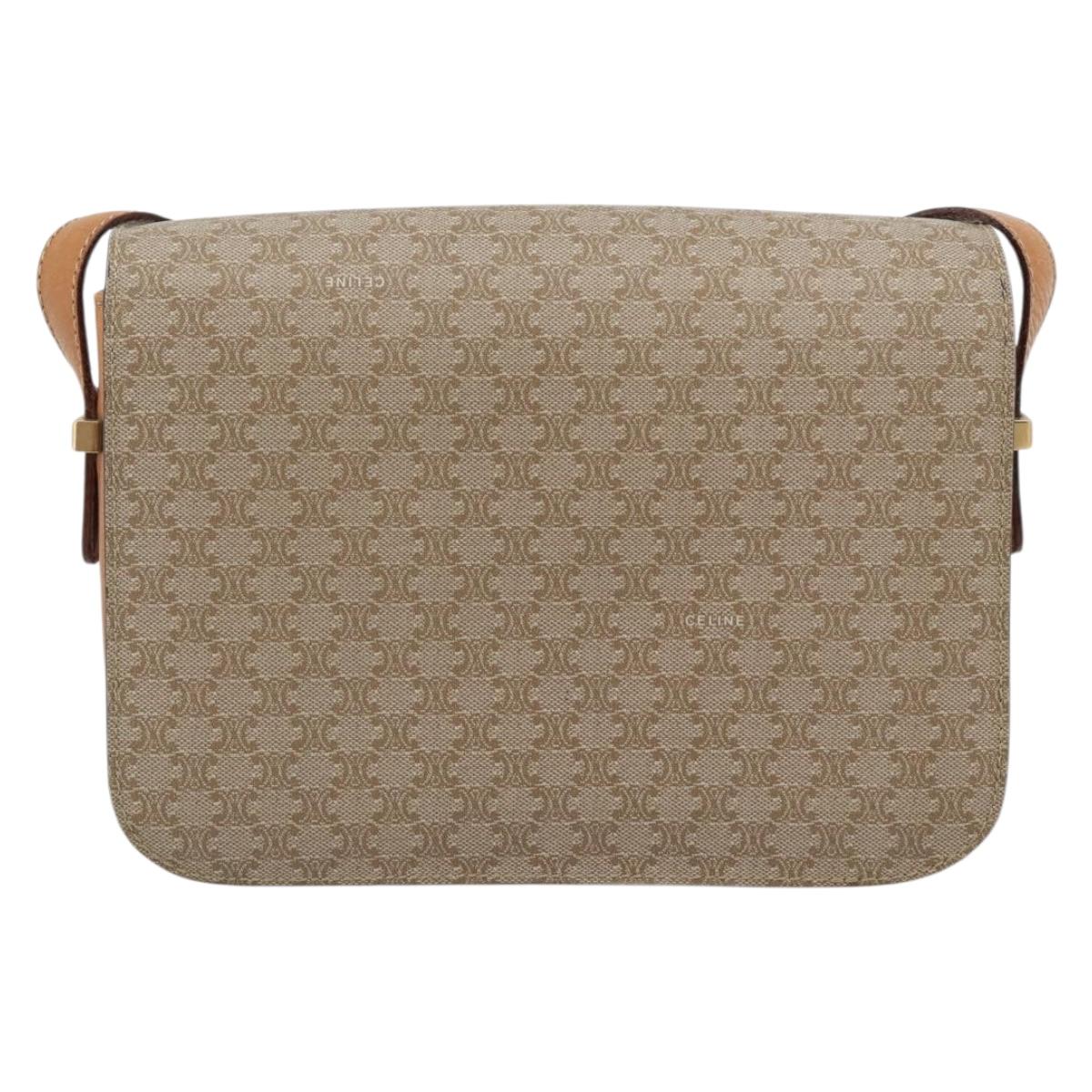 CELINE Macadam Canvas Shoulder Bag PVC Beige Gold Auth 184209