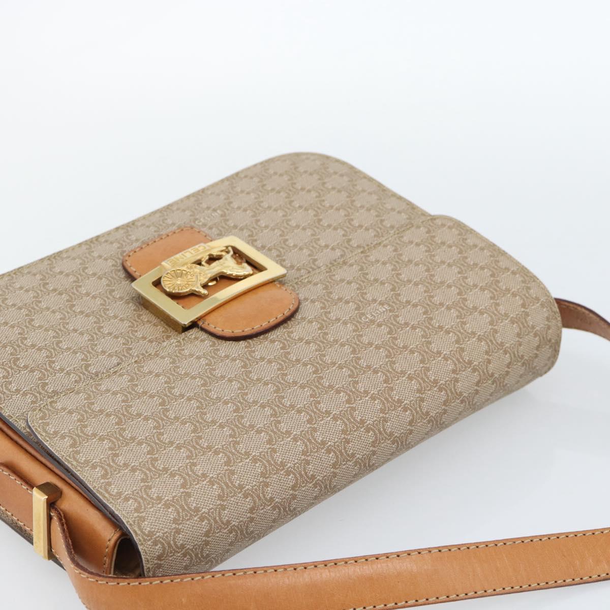 CELINE Macadam Canvas Shoulder Bag PVC Beige Gold Auth 184209