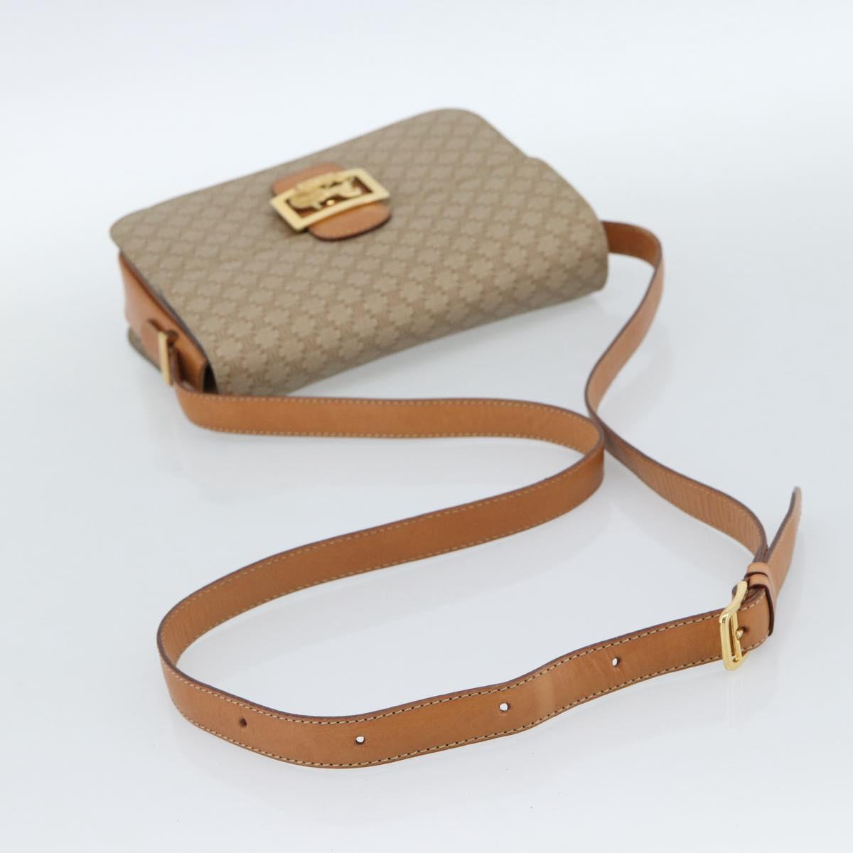 CELINE Macadam Canvas Shoulder Bag PVC Beige Gold Auth 184209