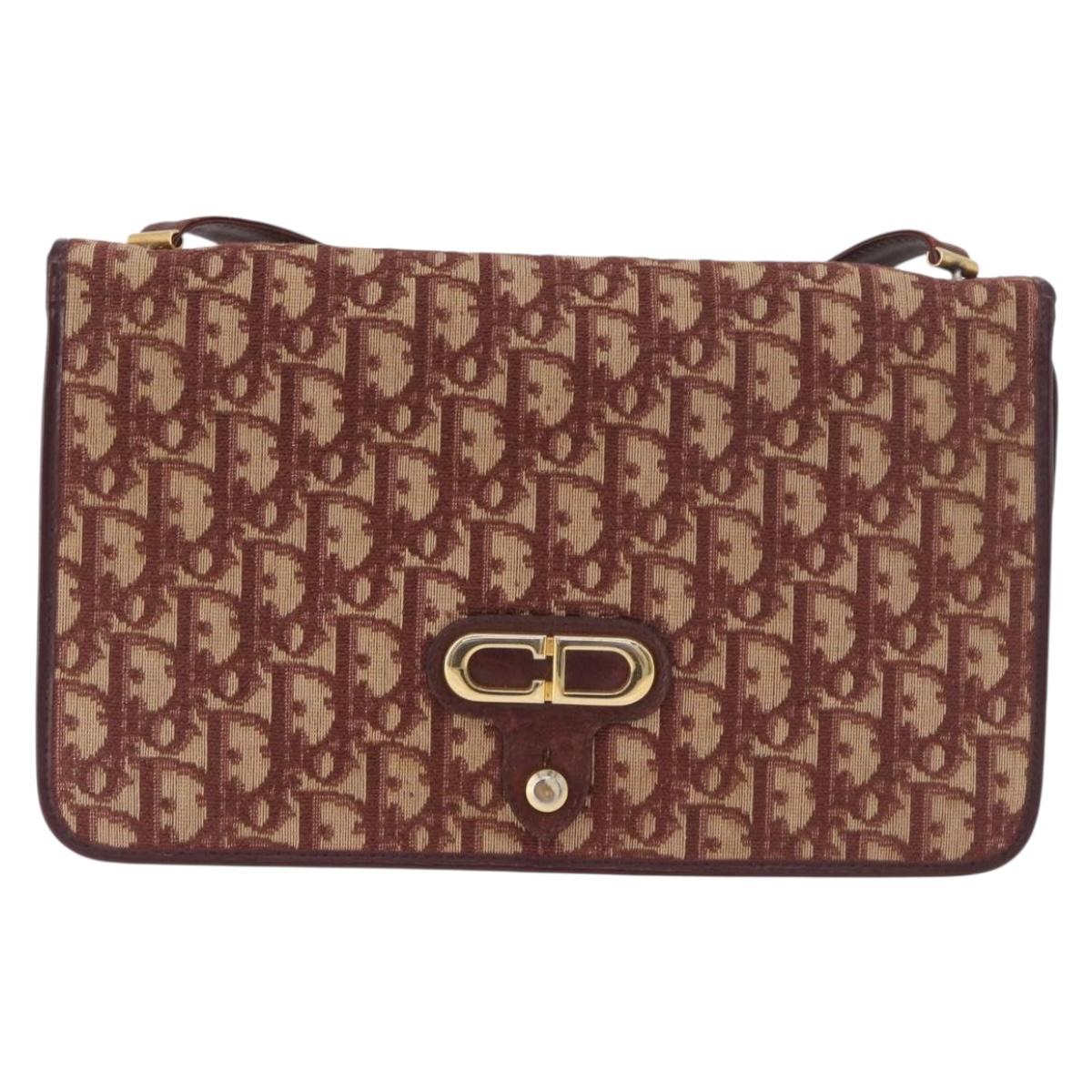 Christian Dior Trotter Canvas Shoulder Bag Red Gold Auth 184210