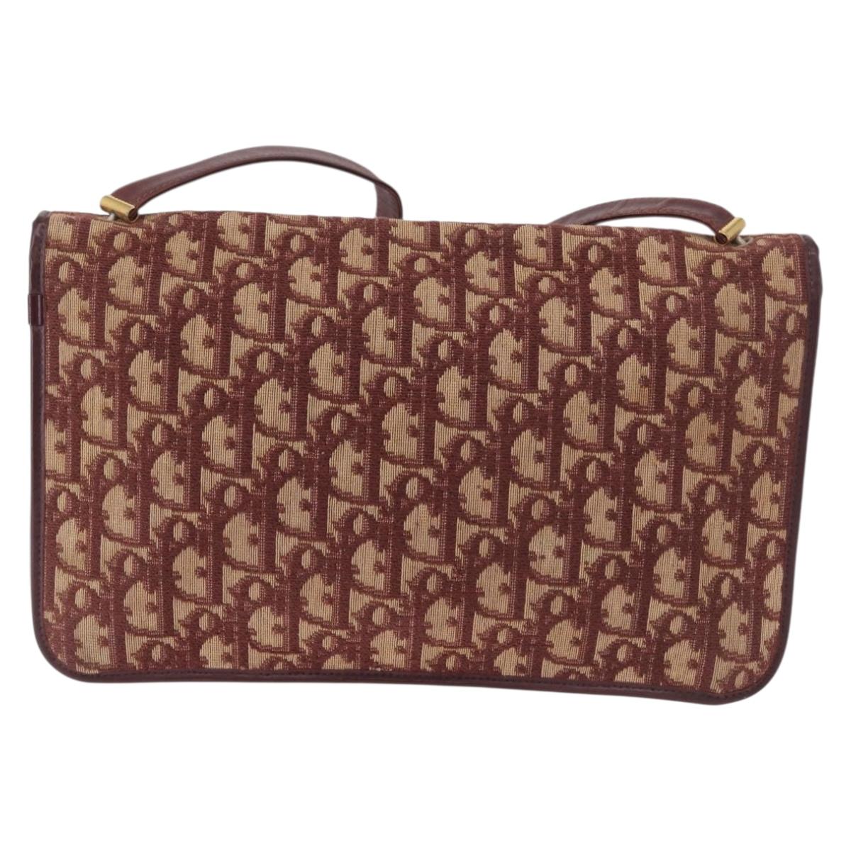 Christian Dior Trotter Canvas Shoulder Bag Red Gold Auth 184210