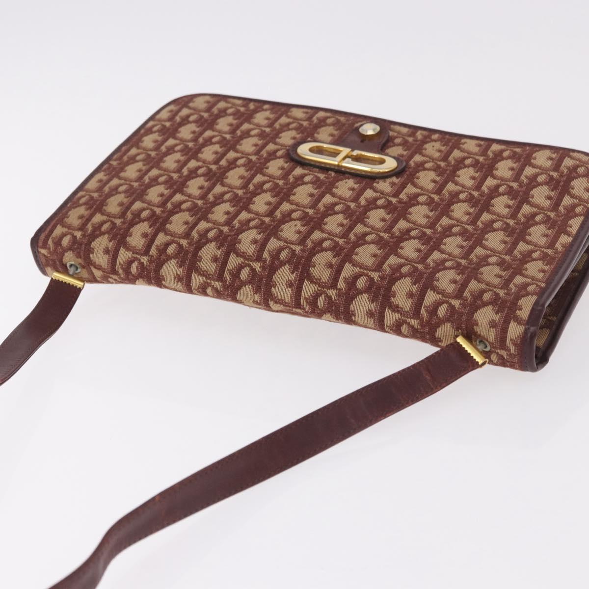 Christian Dior Trotter Canvas Shoulder Bag Red Gold Auth 184210