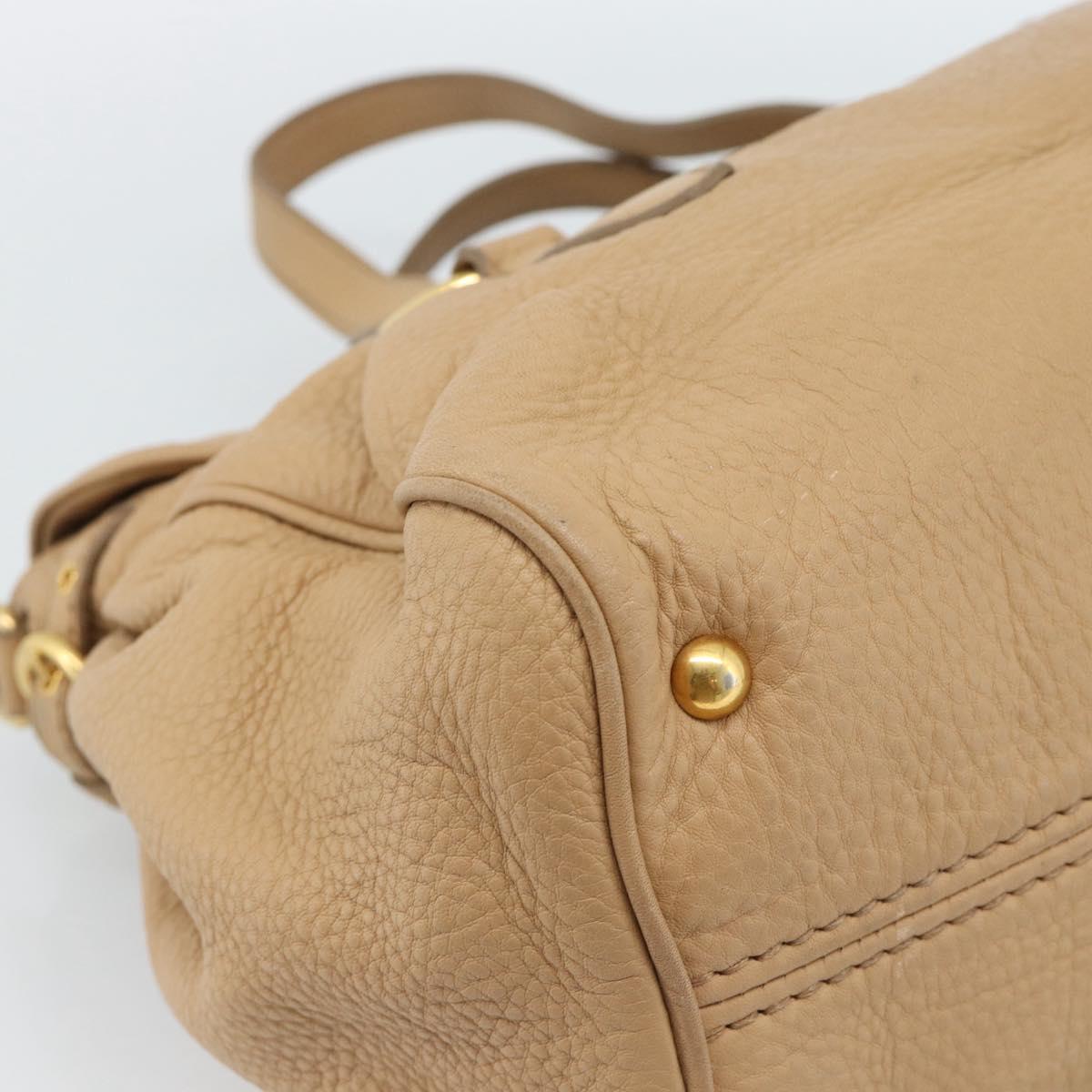 Miu Miu Tote Bag Leather Beige Gold Auth 184214A