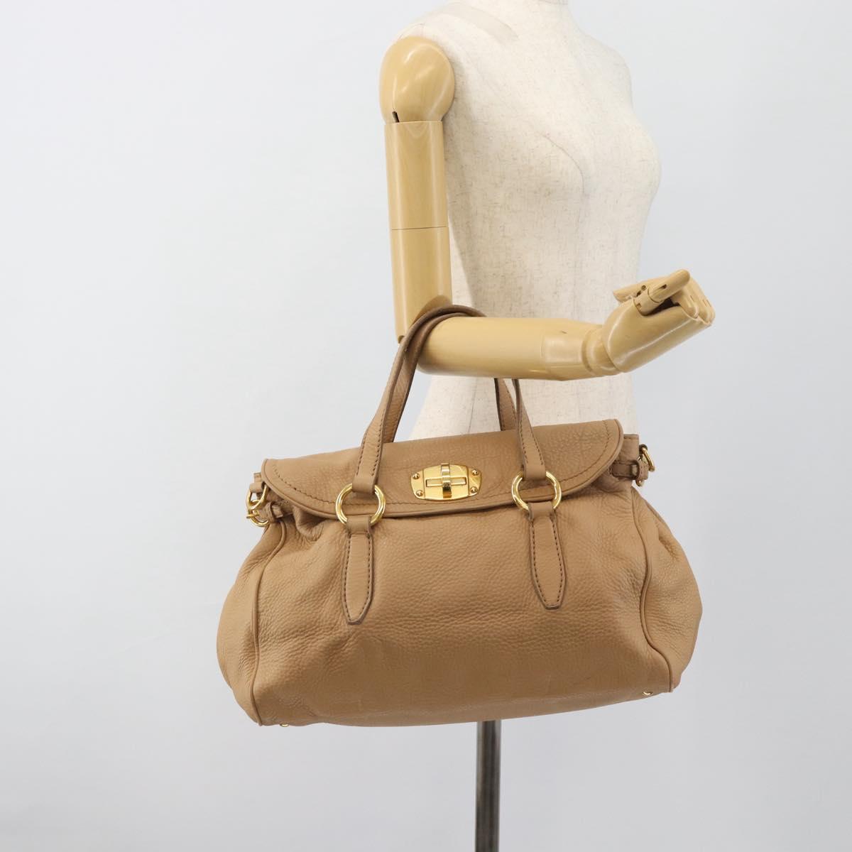 Miu Miu Tote Bag Leather Beige Gold Auth 184214A