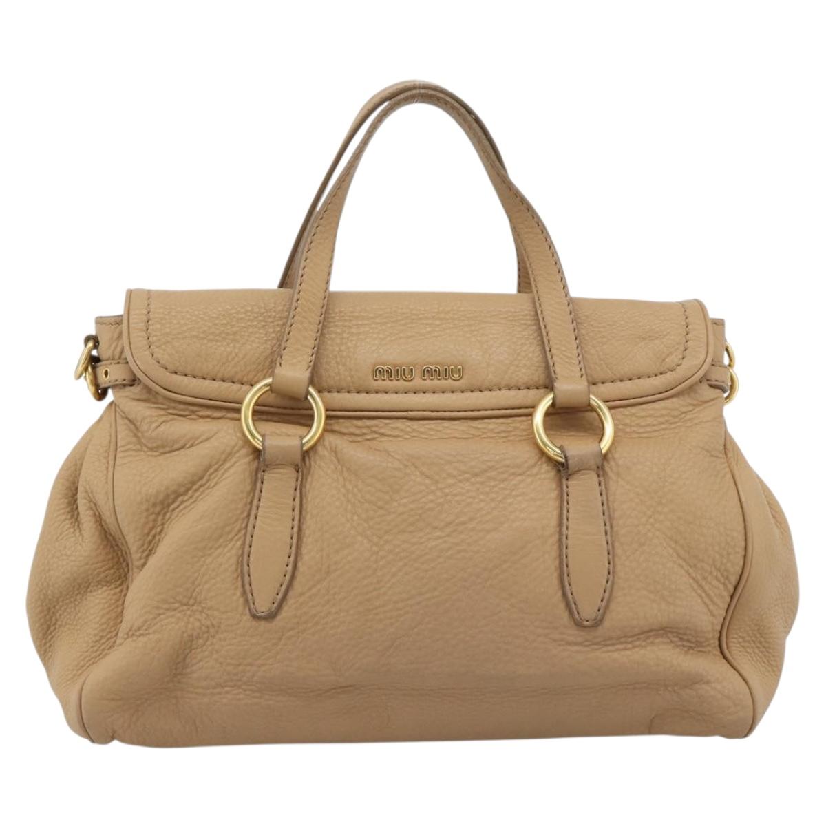 Miu Miu Tote Bag Leather Beige Gold Auth 184214A