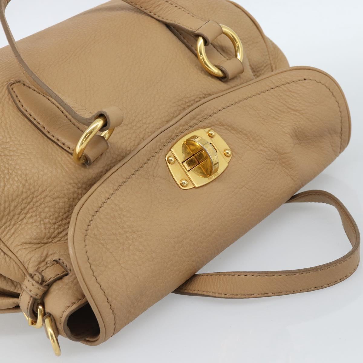 Miu Miu Tote Bag Leather Beige Gold Auth 184214A