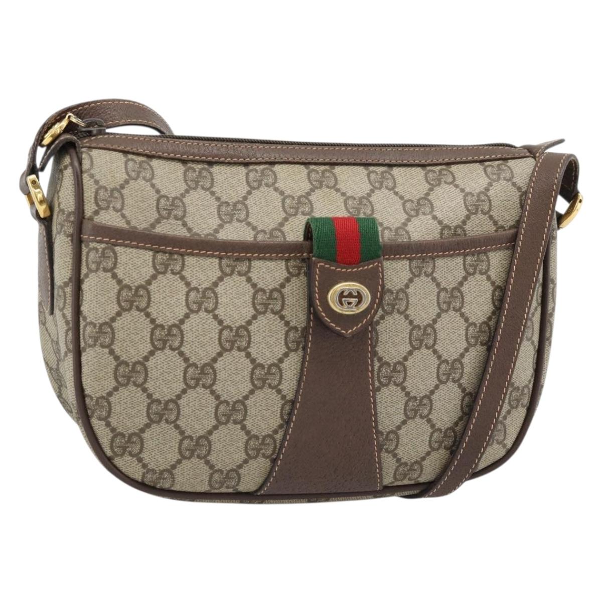 GUCCI GG Supreme Web Sherry Line Bag PVC Beige Gold 89 02 032 Auth 184227