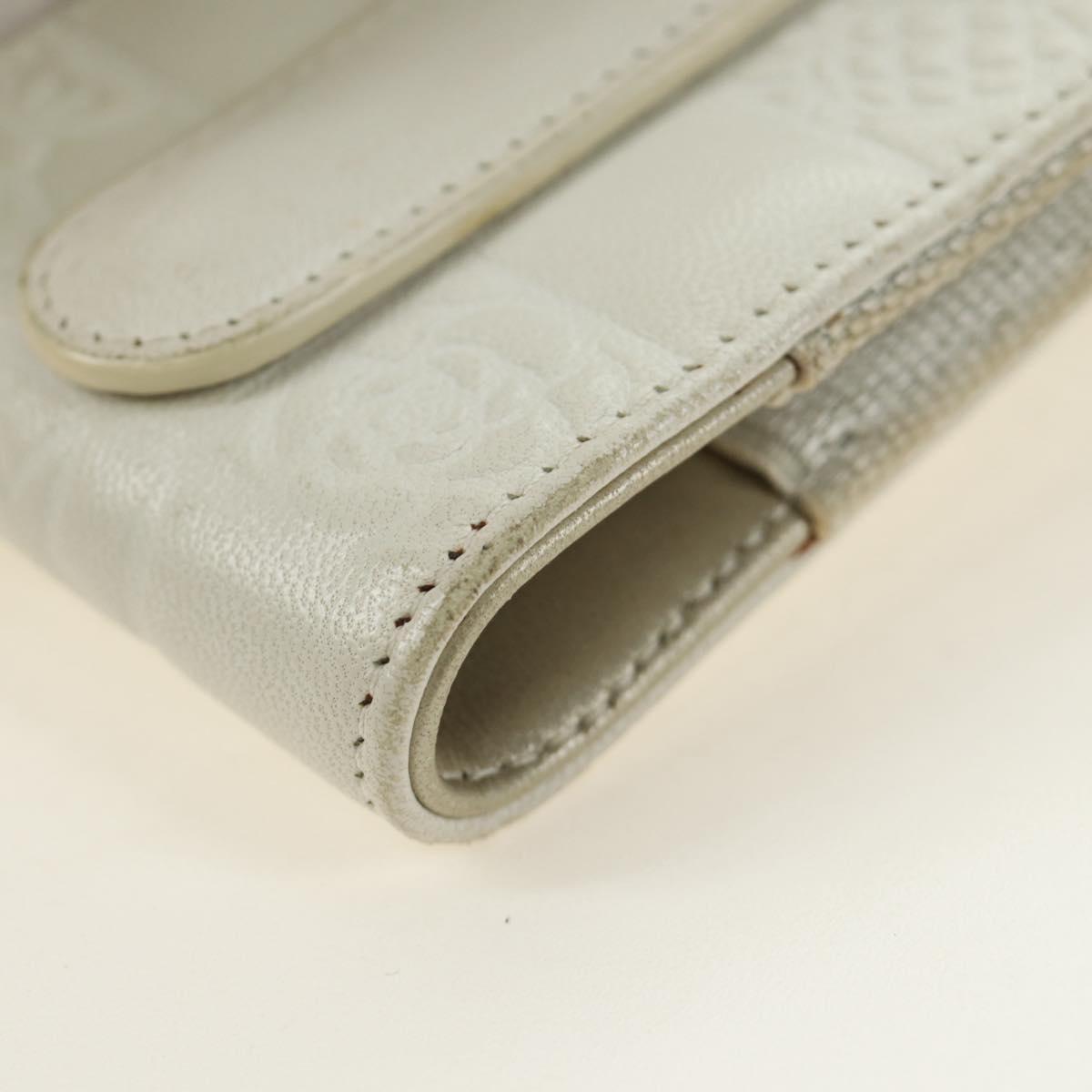 CHANEL icon Chain Shoulder Pouch Lamb Skin White Silver CC Auth 184233A