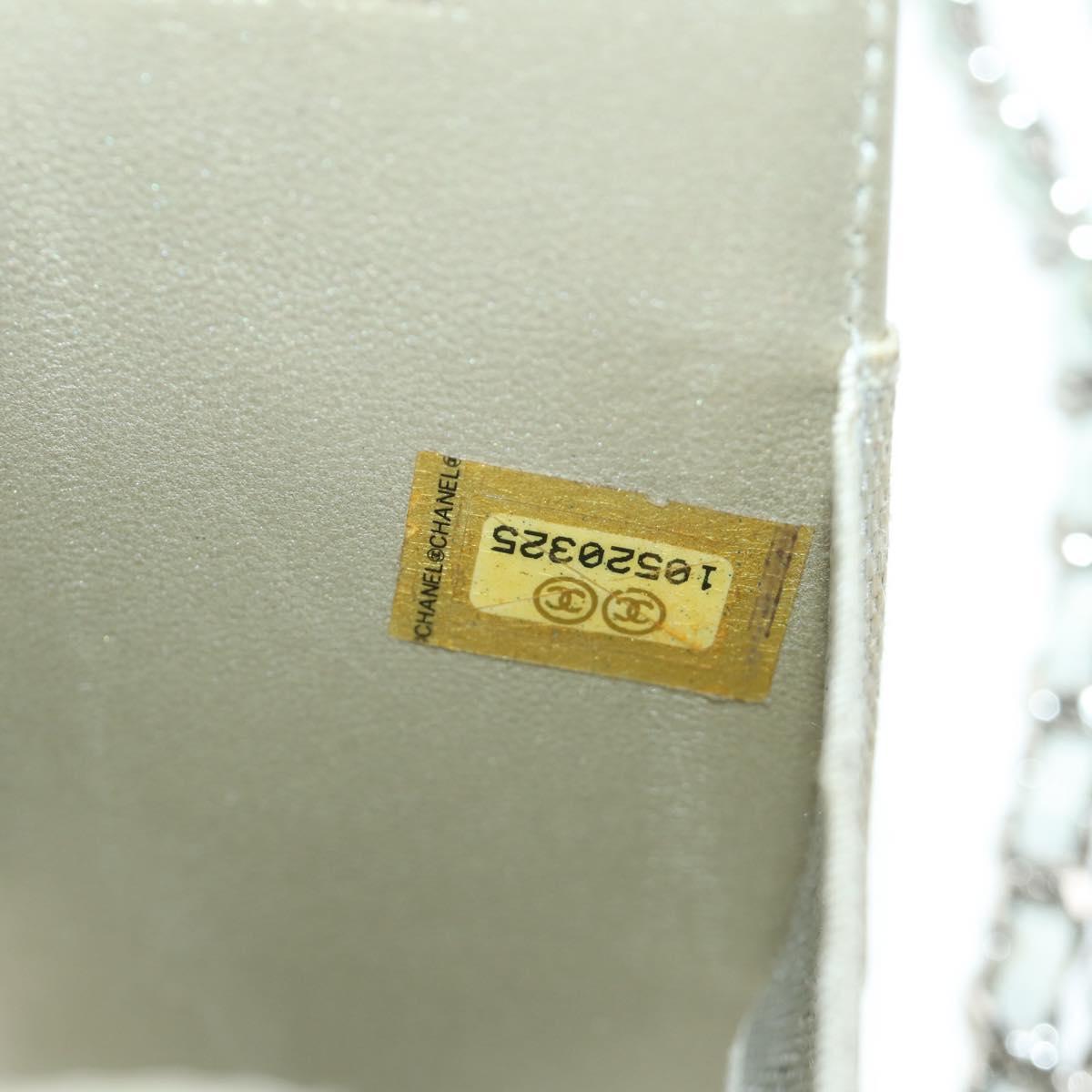 CHANEL icon Chain Shoulder Pouch Lamb Skin White Silver CC Auth 184233A