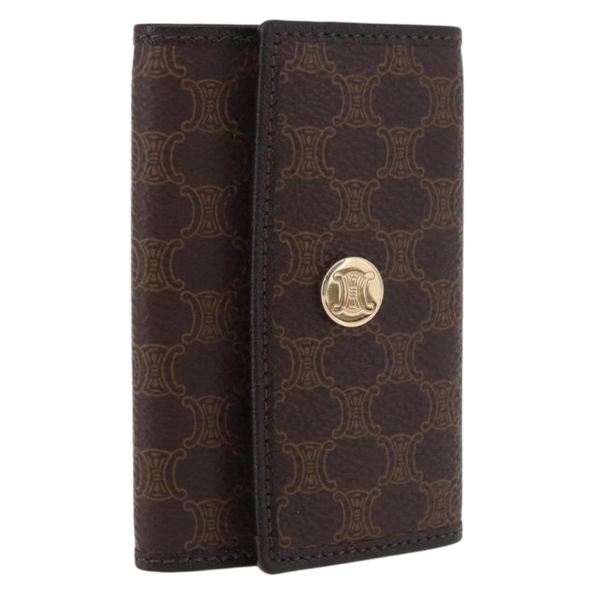 CELINE Macadam Canvas Key Case PVC Leather Black Gold Auth 184236V