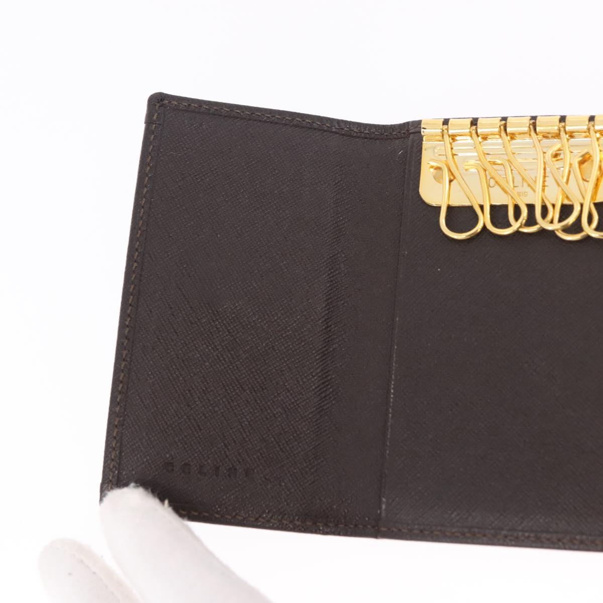 CELINE Macadam Canvas Key Case PVC Leather Black Gold Auth 184236V
