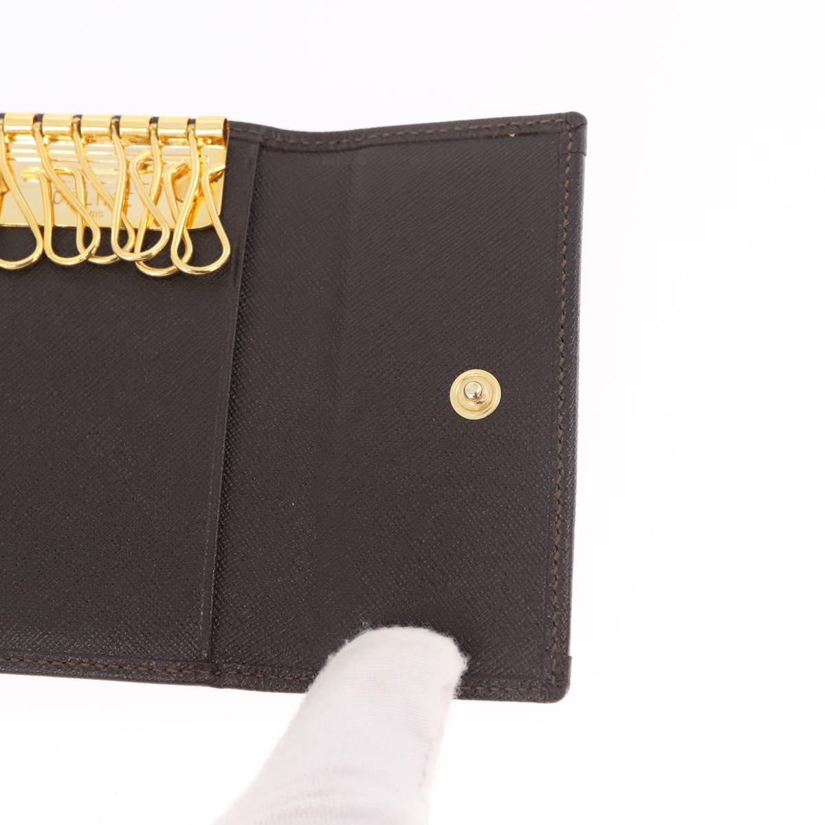 CELINE Macadam Canvas Key Case PVC Leather Black Gold Auth 184236V