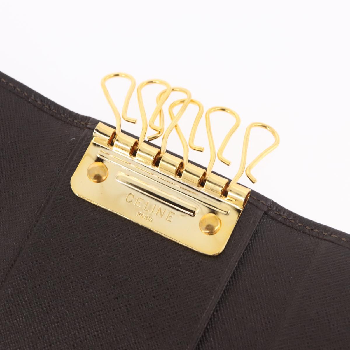 CELINE Macadam Canvas Key Case PVC Leather Black Gold Auth 184236V