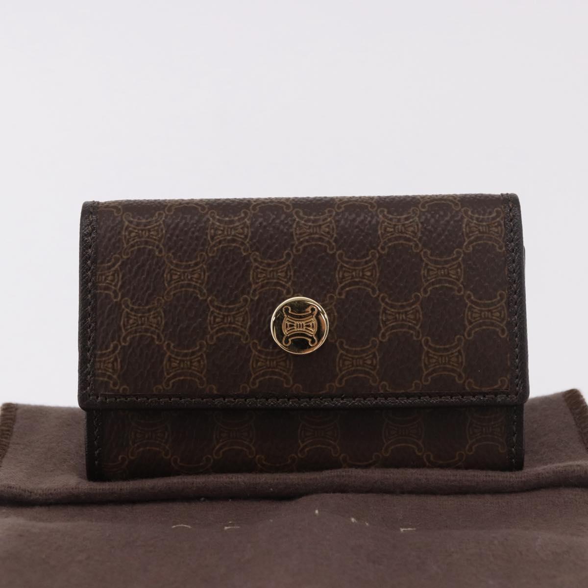 CELINE Macadam Canvas Key Case PVC Leather Black Gold Auth 184236V