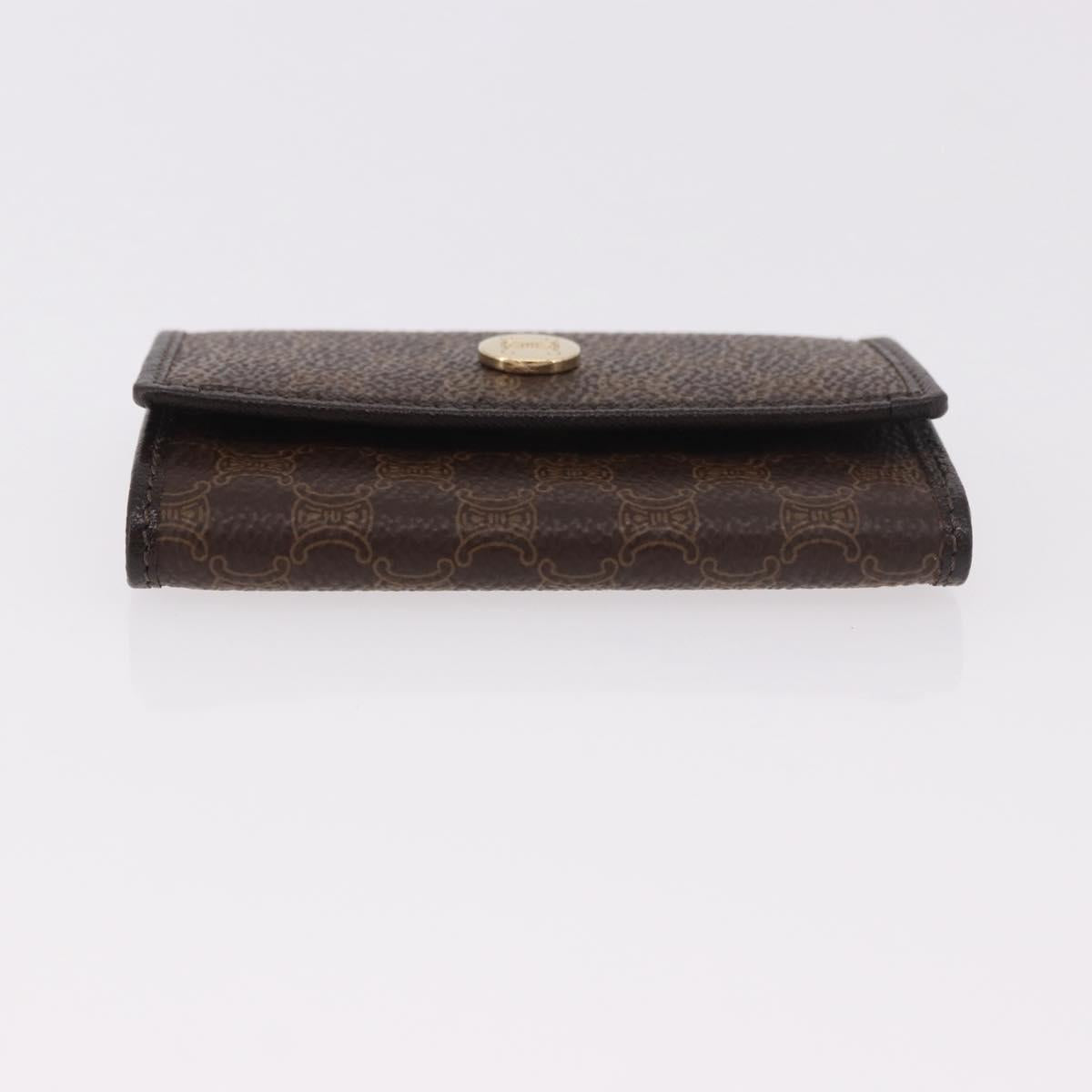 CELINE Macadam Canvas Key Case PVC Leather Black Gold Auth 184236V