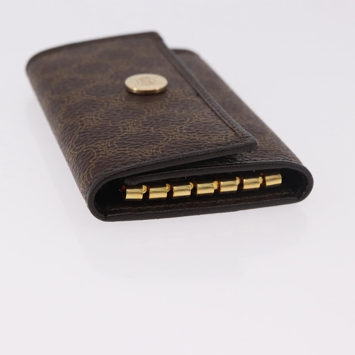 CELINE Macadam Canvas Key Case PVC Leather Black Gold Auth 184236V