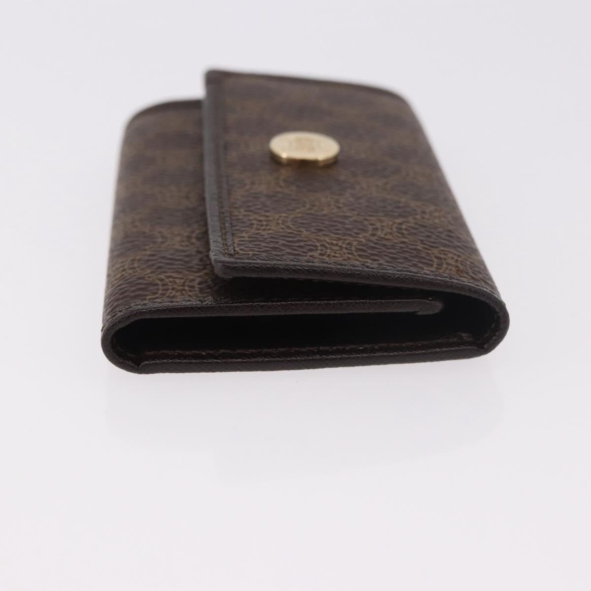 CELINE Macadam Canvas Key Case PVC Leather Black Gold Auth 184236V