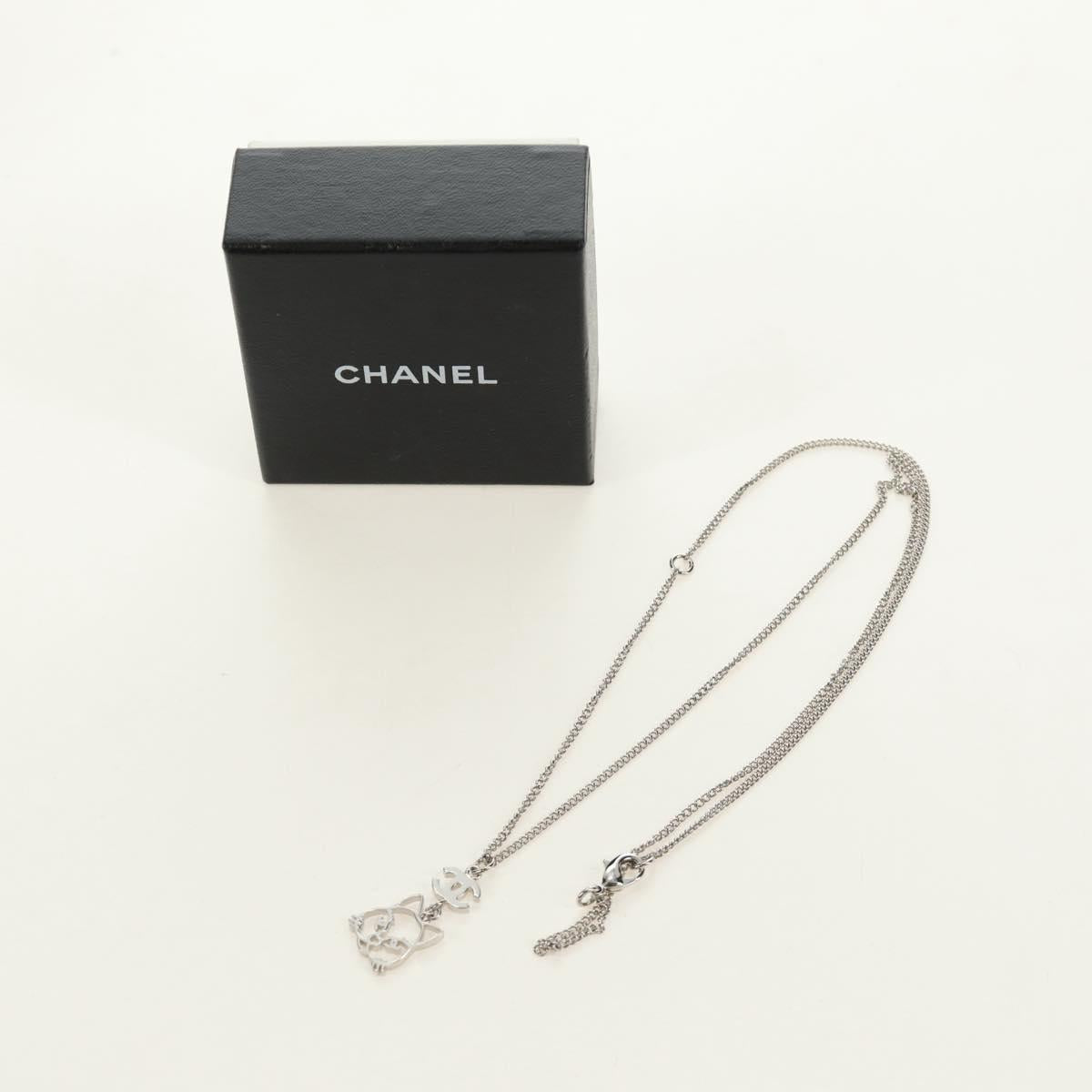 CHANEL COCO Mark Cat Necklace metal Silver CC Auth 184248M